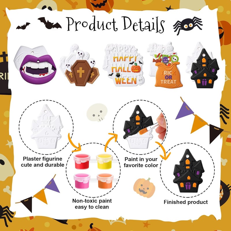 Seenelling 24 Sets DIY Painting Kits Paint Your Own Ceramics Monsters Ghost Unpainted Plaster Statues Arts and Crafts with Brush, Lanyard for Classroom Kid DIY Paint Craft Kit(Fun) - Image 4
